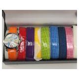 Gossip Big Face Colorful Wrist Watch w/ 9 Bands