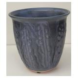 Signed Art Pottery Blue Planter Textured