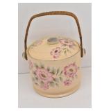 Ceramic Biscuit Barrel Jar Wicker Handle