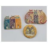 (3) Laurel Burch Signed Cat Pins