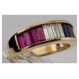 Synthetic Ruby, Sapphire & CZ Gold Plated Ring
