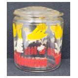 Anchor Hocking Glass Cookie Jar w Lambs, Bunnies &