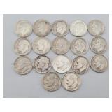 (17) 1951-1964 Roosevelt 90% Silver Dimes