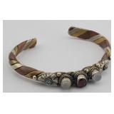 Tibetan Mixed Metal Cabachon Garnet Cuff Bracelet