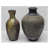 (2) Elly Young Pottery Vases-Narrow w/lid +