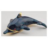 Dolphin Enameled Jeweled Metal Hinged Trinket Box