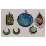 (5 pc) Polished Stone Pendants & Earrings