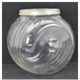 Vintage General Store Glass Sellers Jar w Tin Lid