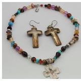 Mexico Sterling Cross Necklace & Earrings