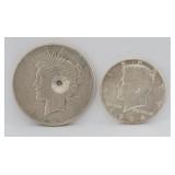 1923-S Peace Silver Dollar & 1964 Kennedy 90% ...