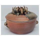 Art Pottery Signed Lidded Pot Flower Design on Top