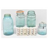 (4) Blue Glass Canning Jars & 6-Spice Shakers ...