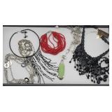 (7 pc) Black, Red, Silver Tone Jewelry: RLM ...