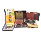 Puritone Portable Phonograph & 77 Records