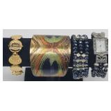 Statement Bracelets, Gold Tone Coin Watch...