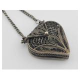 Filigree Heart Sachet Locket w/ Long Chain