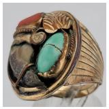Gold Plated Silver, Turquoise & Coral Ring