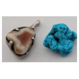 Turquoise Nugget + Sterling & Geode Pendant