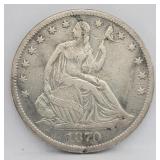 1870-S Seated Liberty 90% Silver Half Dollar