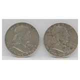 (2) 1961, 1962 Franklin 90% Silver Half Dollars