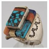 Native Amer. Sterling & Multi-Stone Stacked Ring