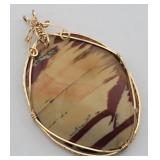 Polished Stone & Gold Plated Wire Pendant