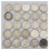 (25) 1950-1964 Roosevelt 90% Silver Dimes