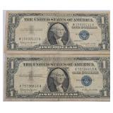 (2) 1957B $1 Silver Certificates - Blue Seal