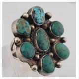 Navajo Silver Turquoise Cluster Ring - Size 7