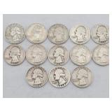 (13) 1939-1964 Washington 90% Silver Quarters