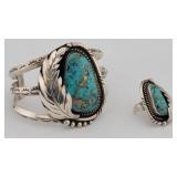 Old Pawn Silver & Turquoise Cuff Bracelet & Ring