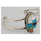 Signed TA Sterling & Multi-Stone Inlay Cuff ...