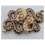 Double Snake Rhinestone Large Brooch Pin