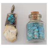 Elk Ivory & Turquoise Pendant + Tiny Turquoise ...