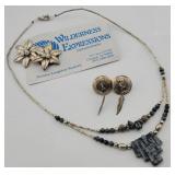 Sterling Earrings & Snowflake Obsidian Necklace