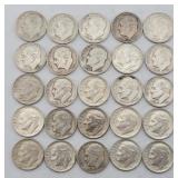 (24) 1947-1964 Roosevelt 90% Silver Dimes + (1)...