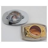 (2) Agate Inlay Metal Belt Buckles