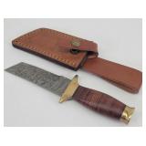 Custom Damascus Tanto Blade Knife w/ Sheath