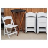 (14) White Folding Chairs + Serving Tray & Stand