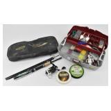 Fishing Gear: Tool Box w/ Tackle, Pole, Line & Bag