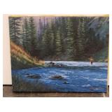 Man Fly Fishing on River by Ralph Lehrman Signed