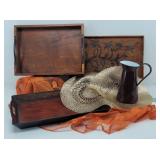 (3) Wooden Trays, 2 Round Placemats &