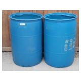 2 Blue Plastic Barrels