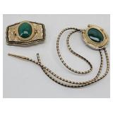 Green/Gold-Colored Bolo Tie + Matching Belt Buckle