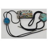 Abalone & Turquoise Bolo Ties + ALASKA Belt Buckle
