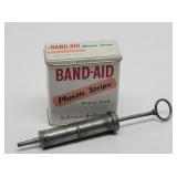Antique Pewter Medical Syringe & Metal Band-Aid