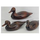 (3) Hand-Carved Wooden Ducks