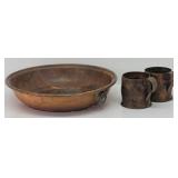 Antique Copper Sieve Colander & 2 Copper Mugs
