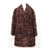 Vintage Brown Mink Fur Coat w/ Horizontal Striping