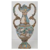 Antique Majolica Style Double Handle Urn Vase